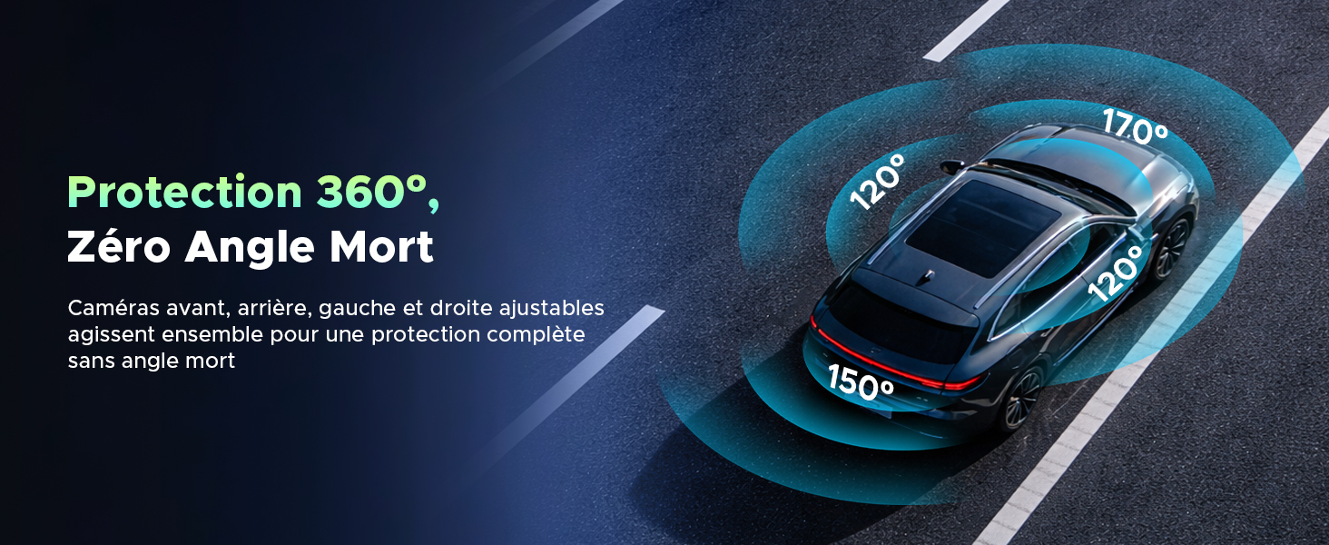 Автомобільний відеореєстратор LAMTTO 4K 360°: 4 канали (перед, зад, салон, боки), 2K передня камера, 1080P, 5GHz WiFi, нічна ІЧ-зір, датчик удару G-сенсор, паркувальний моніторинг, з карткою 64GB та Hardwire-kit