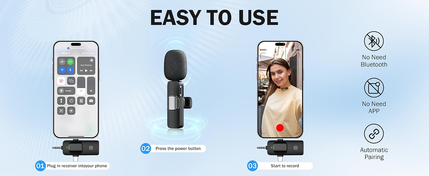 Беспроводной петличный микрофон для телефона/iPhone/iPad/камеры, мини-микрофон для стриминга, подавление шума, Plug & Play, идеален для видеосъемок, подкастов, YouTube, TikTok и интервью K15