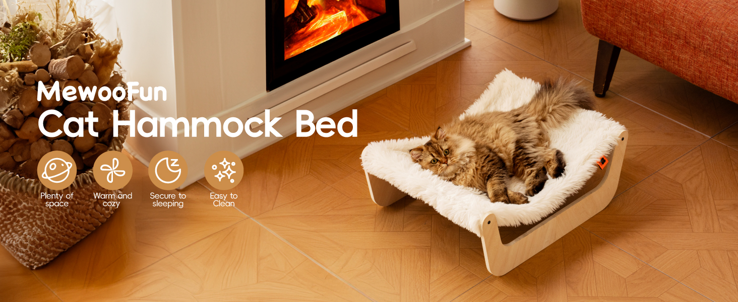 Кігтеточка-ліжко для котів MEWOOFUN, м'яка гамак для котів, ліжко для кігтів для котів, дерев'яна гамак для котів 58 x 44 x 22.5 см, підходить для котів, собак, кроликів, кошенят та дрібних тварин