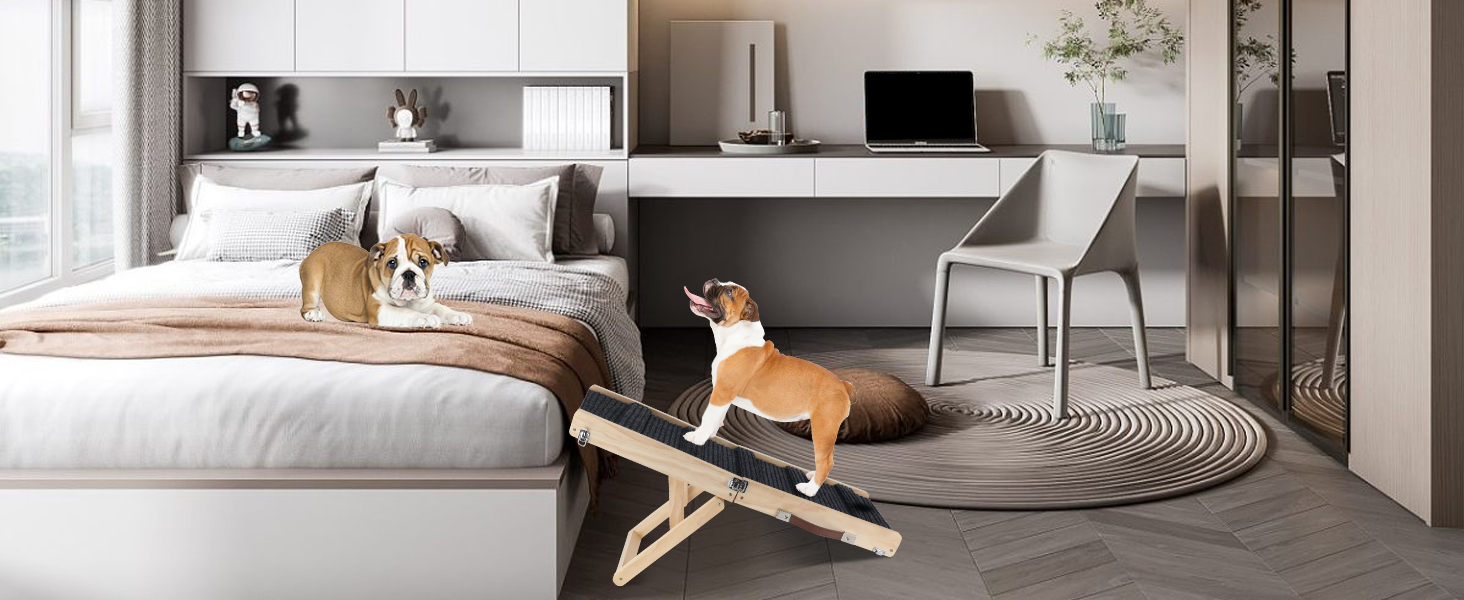 Рампа для собак та котів, регульована висота 25-48 см, з антиковзною поверхнею, дерев'яна, складна