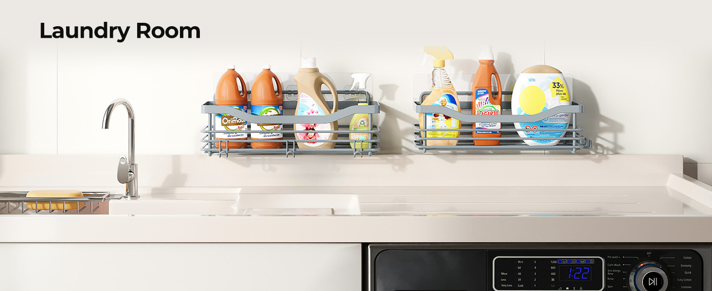 Набір душових корзинок Orimade з 5 гачками, 3 шт. (чорний, сірий) - без свердління, нержавіюча сталь SUS304