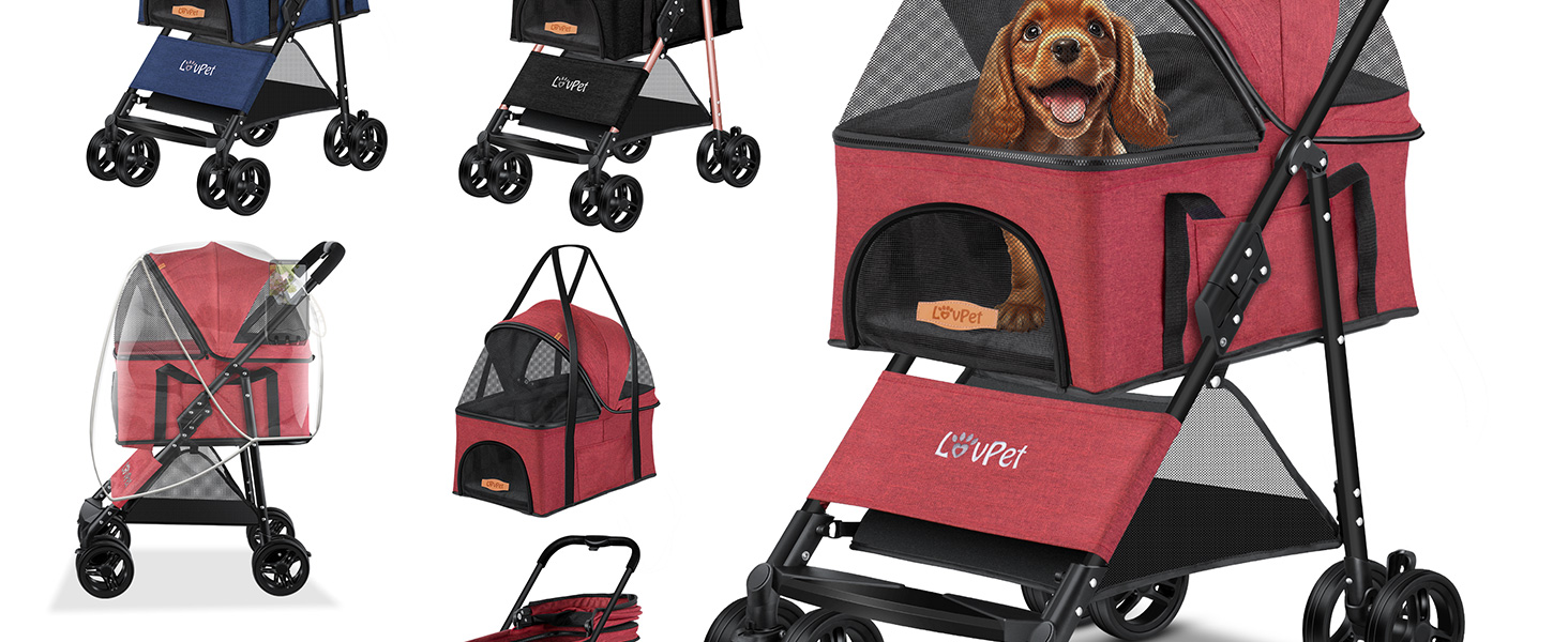 LOVPET® 2-in-1 Pet Stroller - Dog Buggy, Carrier & Jogger for Pets up to 20kg - Foldable, Grey