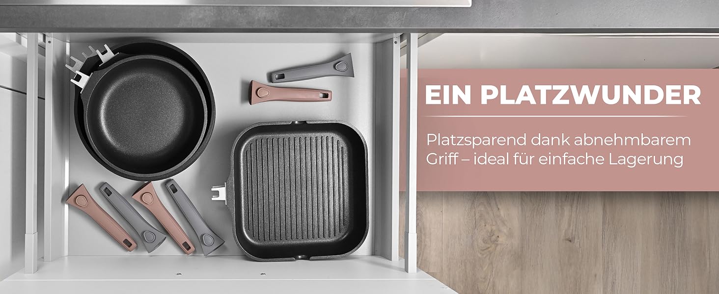 Набір сковорідок TraumLeben Neu 2 шт. 24/28 см з знімними ручками, антипригарне покриття, без PFOA, для індукції, сумісний з духовкою | сковорода, універсальна сковорода (сірий)