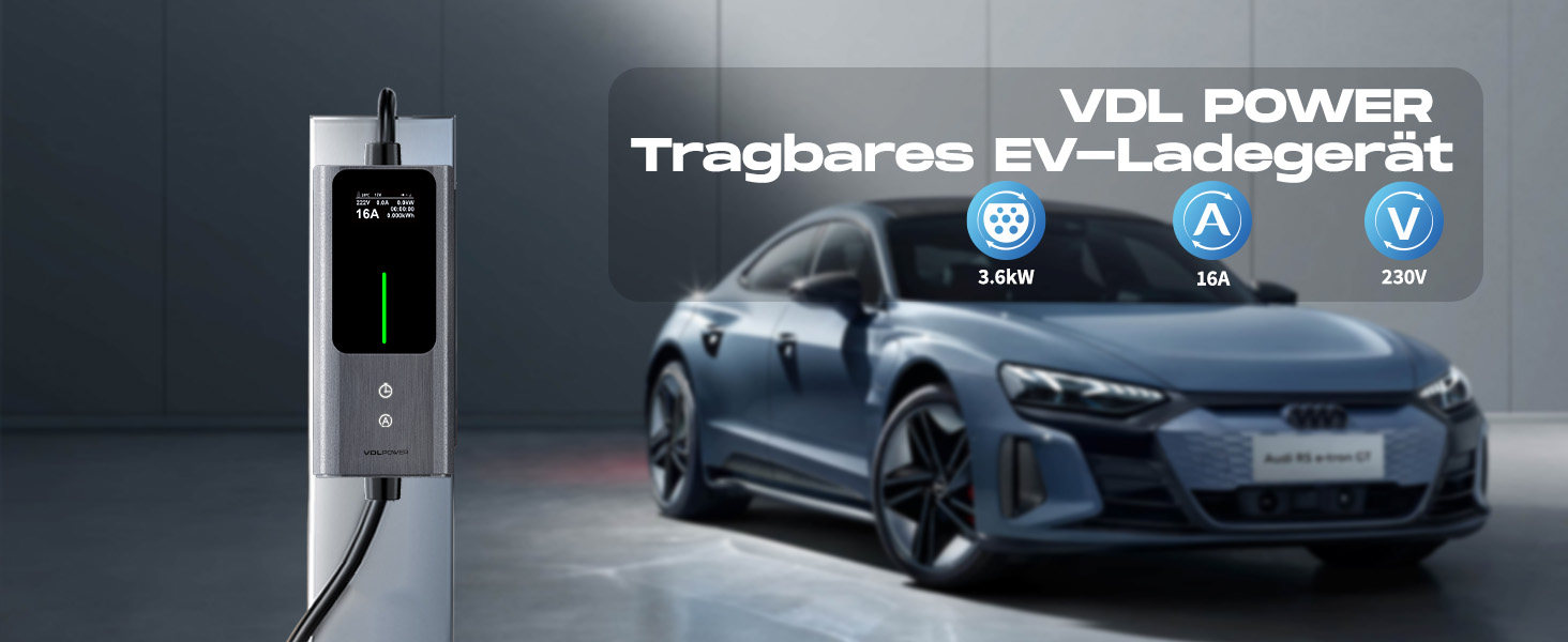 Кабель для зарядки електромобіля Type 2 Schuko 3.68kW, 6-16A, 5M, 1-фазний, з цифровим дисплеєм, IP65, IEC 62196-2 PHEV/EV