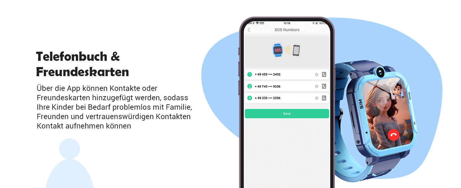 Дитячий розумний годинник Blackview з SIM-картою, GPS-трекером, SOS-кнопкою та функціями 4G (блакитний)