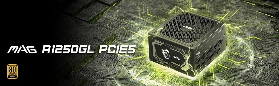 Блок живлення MSI MAG A750GL PCIE5 750W, 80 Plus Gold, повністю модульний, ATX 3.0, підтримка PCIe 5.0, 120мм FDB вентилятор, чорні плоскі кабелі