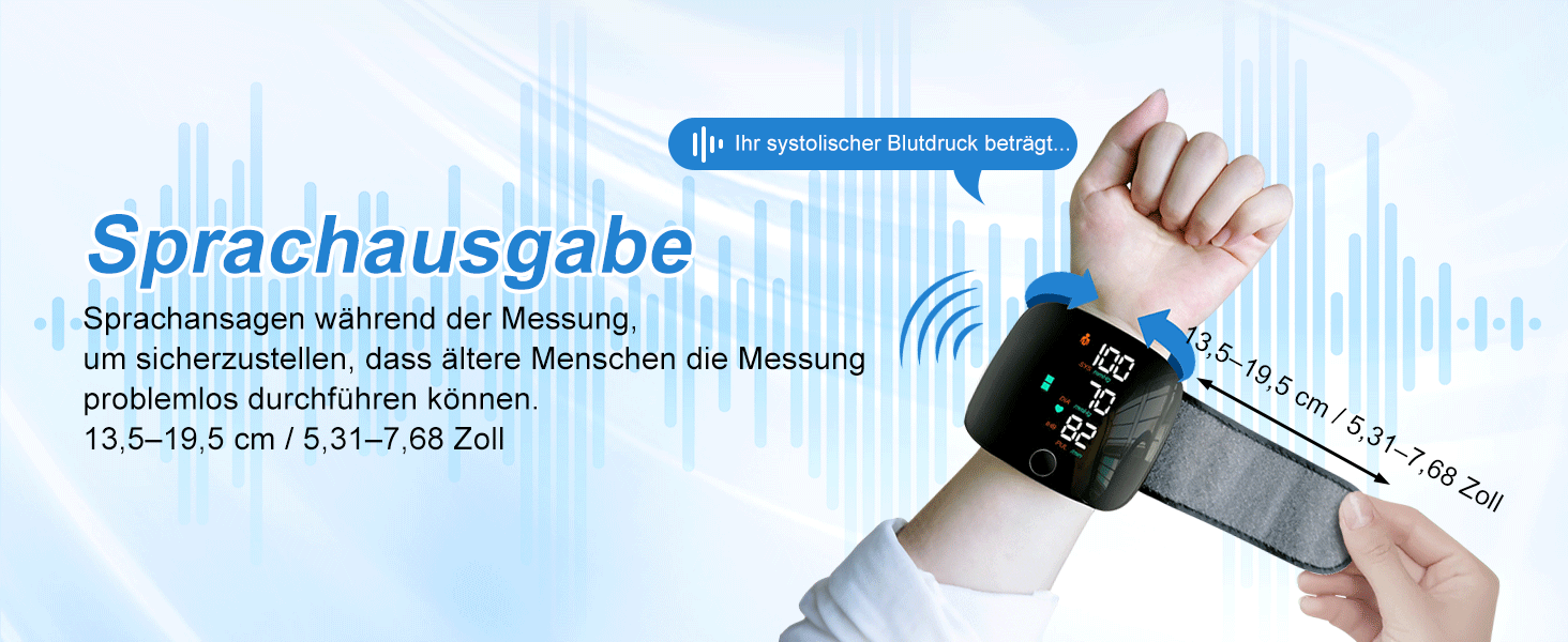 Тонометр на зап'ясті ADDLIVE Digital - точний вимір артеріального тиску з LCD-дисплеєм та пам'яттю на 99 показників, автоматичне озвучування (німецька мова)