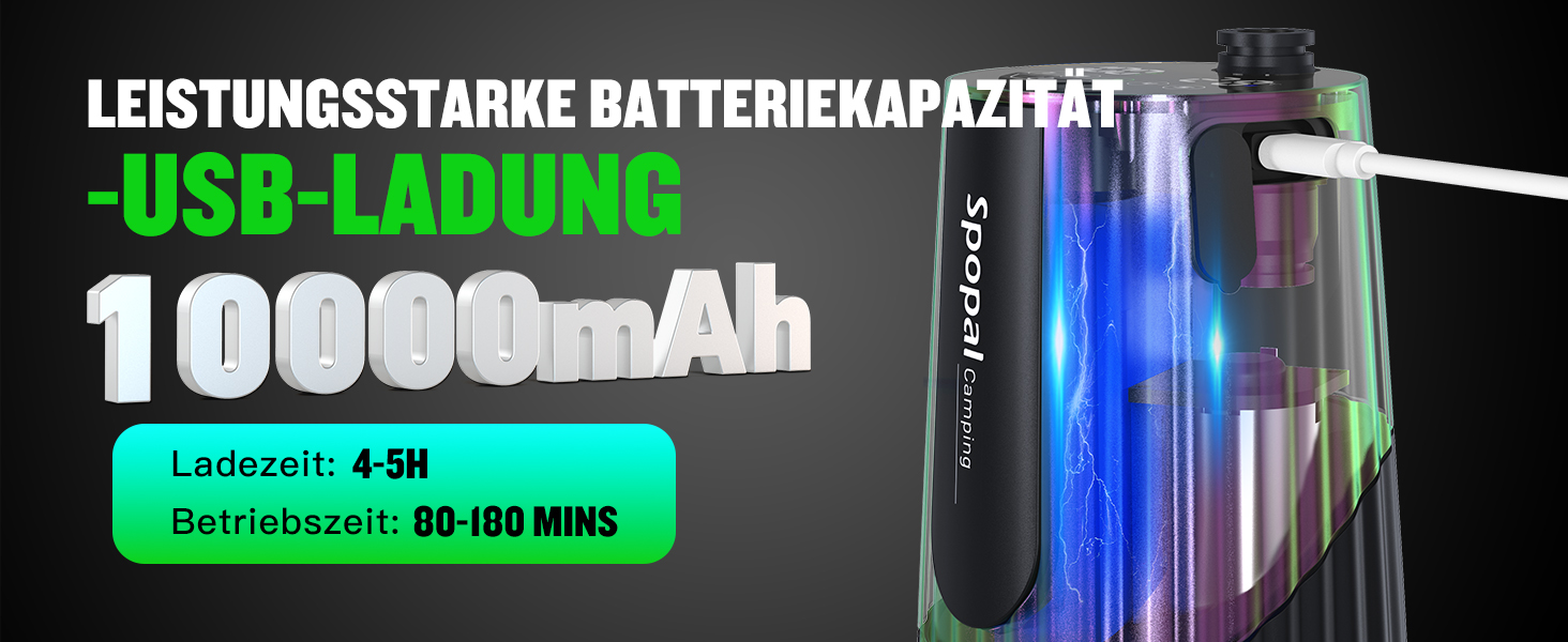 Портативна душова кабіна Spopal для кемпінгу, 10000mAh, з насосом та аксесуарами. Чорний колір. Ідеально для кемпінгу, відпочинку, автомийки та догляду за тваринами.