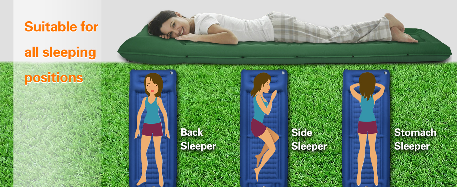 Isomatte ORIEVIR для кемпінгу та подорожей: товста 12 см, з подушкою та насосом, ультралегка, зелена