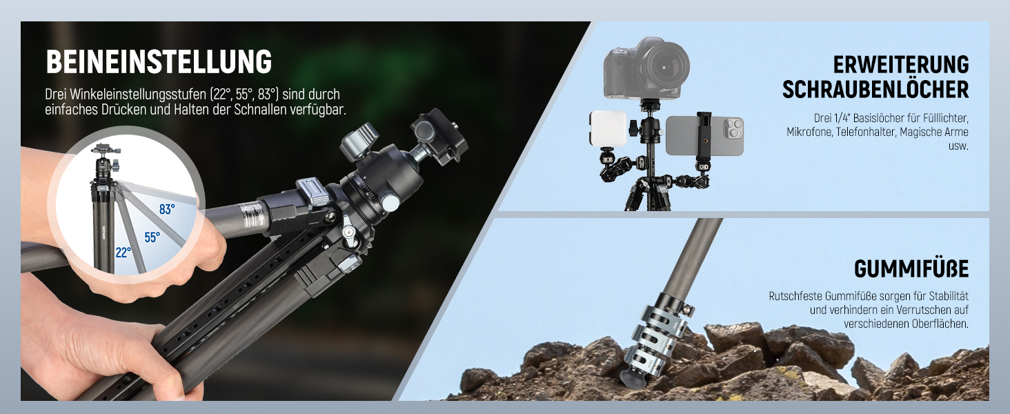 Карбоновий штатив Neewer LT36 (184 см) з кулястою головкою 360°, легкий трипід для відеокамер та фотоапаратів, Arca-Swiss QR-платформа, сумісність з Peak Design Capture V3