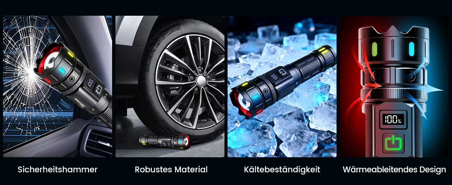 Ліхтар LED VASTFIRE 500000 люменів, тактичний, водонепроникний IP67, з LCD дисплеєм та магнітом, 30W, чорний