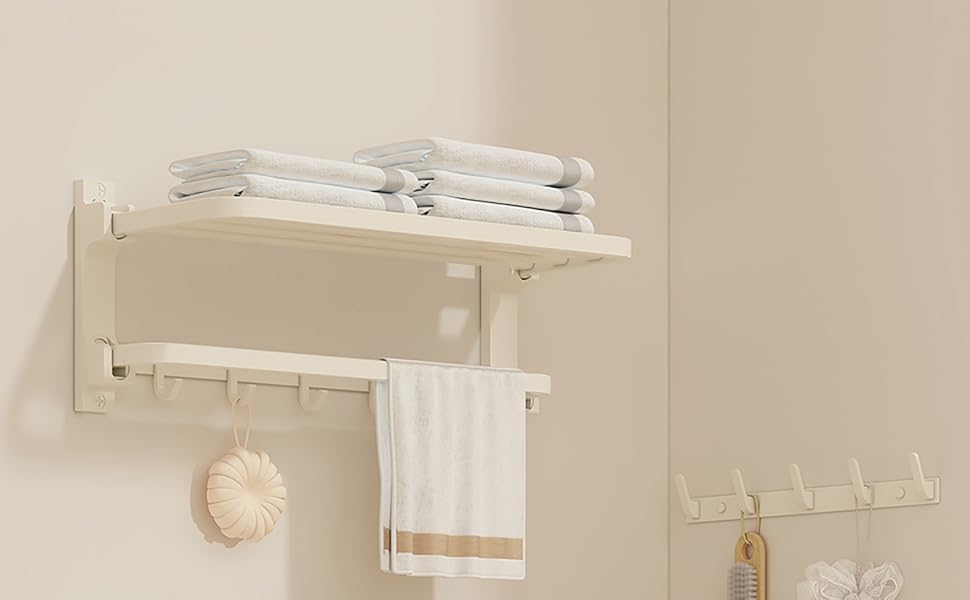 Тримач для рушників без свердління, матовий, самоклеючий, з 5 гачками, 58 см, алюміній (білий)