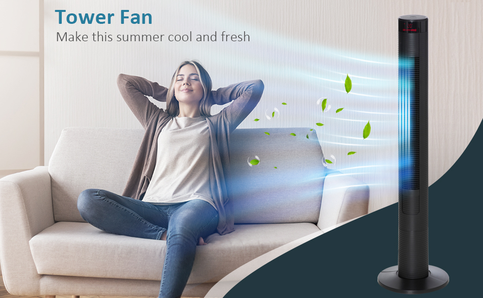 Турбовентилятор HOMCOM з пультом керування, 3 швидкості, таймер 12 годин, осциляція 70°, LCD-дисплей, 45W, для спальні, чорний, Ø31.5 x 117 см