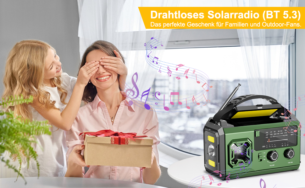 Радіо Kurbelradio на сонячній батареї 27000mAh з Bluetooth, FM/AM, SOS-сигналом, ліхтариком та компасом для кемпінгу та надзвичайних ситуацій (армійсько-зелене)