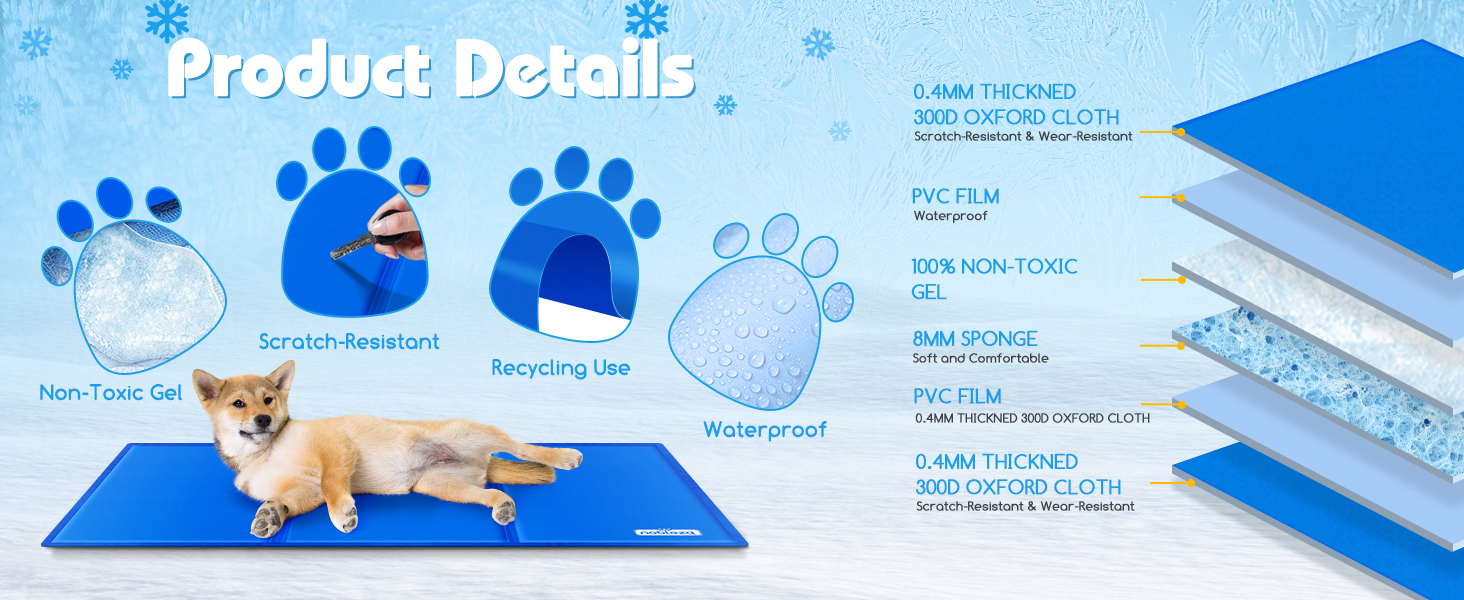 Кühlmatte Nobleza - Самостійно охолоджуючий килимок для собак, котів, цуценят. Розмір 65x50 см, блакитний.