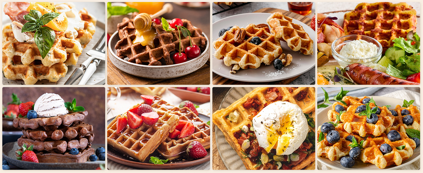 1600W Belgian Waffle Maker - 5 Programs, 7 Browning Levels, LCD Display, Timer, Stainless Steel