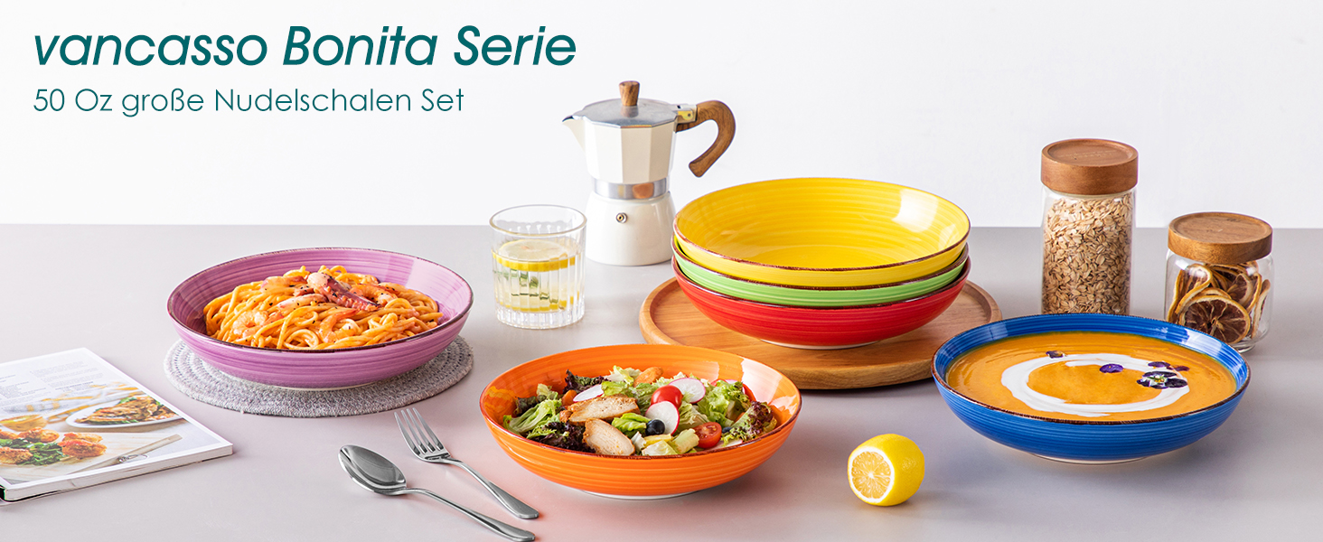 Набір супових тарілок Vancasso Bonita (6 шт.) з кераміки: супові, для пасти, спагеті, рамен, салати
