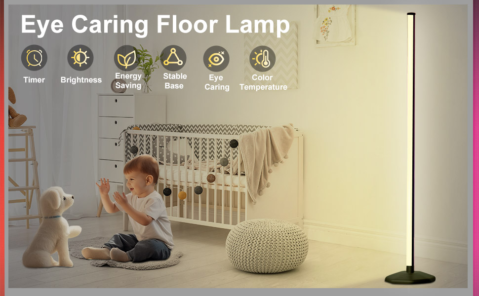 LED-підлогова лампа DeeprBling для вітальні, 165 см, кутова RGB, з регулюванням яскравості, пультом та додатком, 16 мільйонів кольорів, музичні режими, DIY-режим та таймер для спальні, ігрової кімнати, офісу, читального залу (з EU-адаптером)