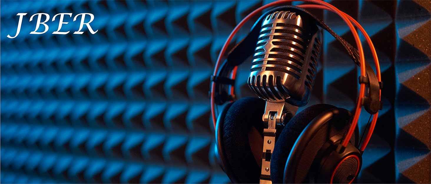 Акустичний поролон JBER для студії, вогнестійкі звукопоглинаючі пірамідні панелі для стін, шумоізоляція, 5.1 x 30.5 x 30.5 см, 24 шт, чорний