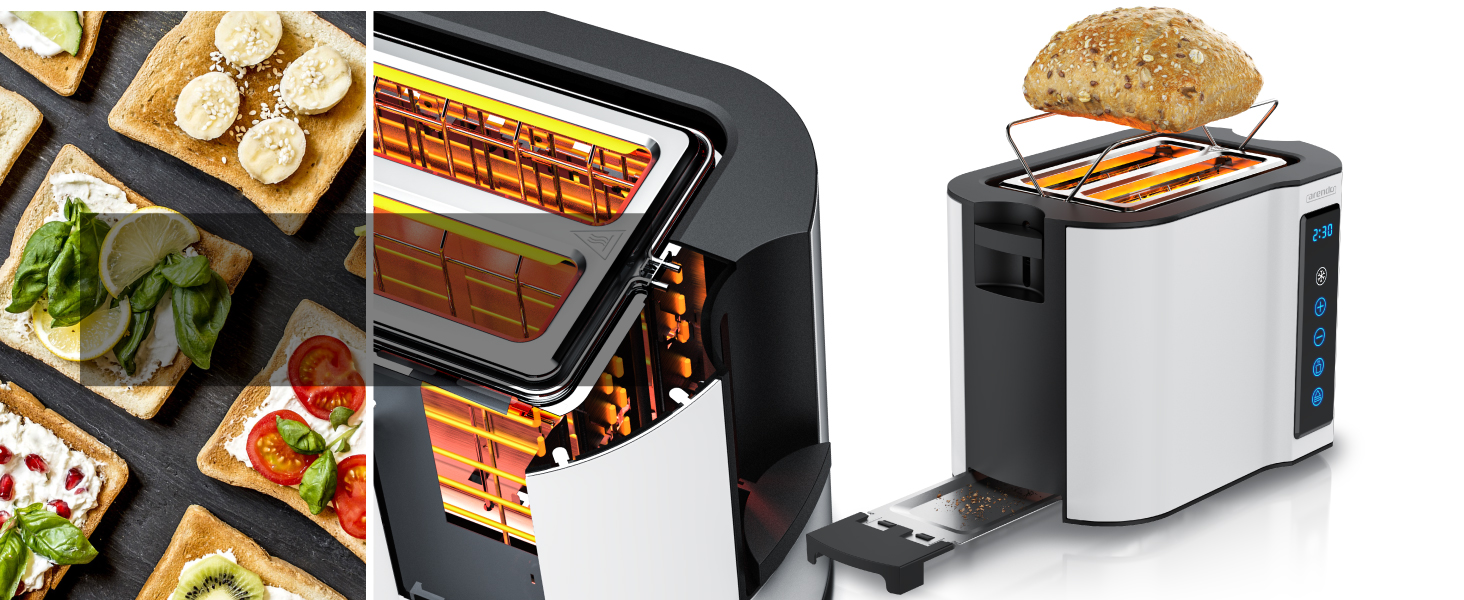Набір Arendo: чайник з регулюванням температури та тостер на 4 скибочки з підігрівом для булок – нержавіюча сталь, білий матовий