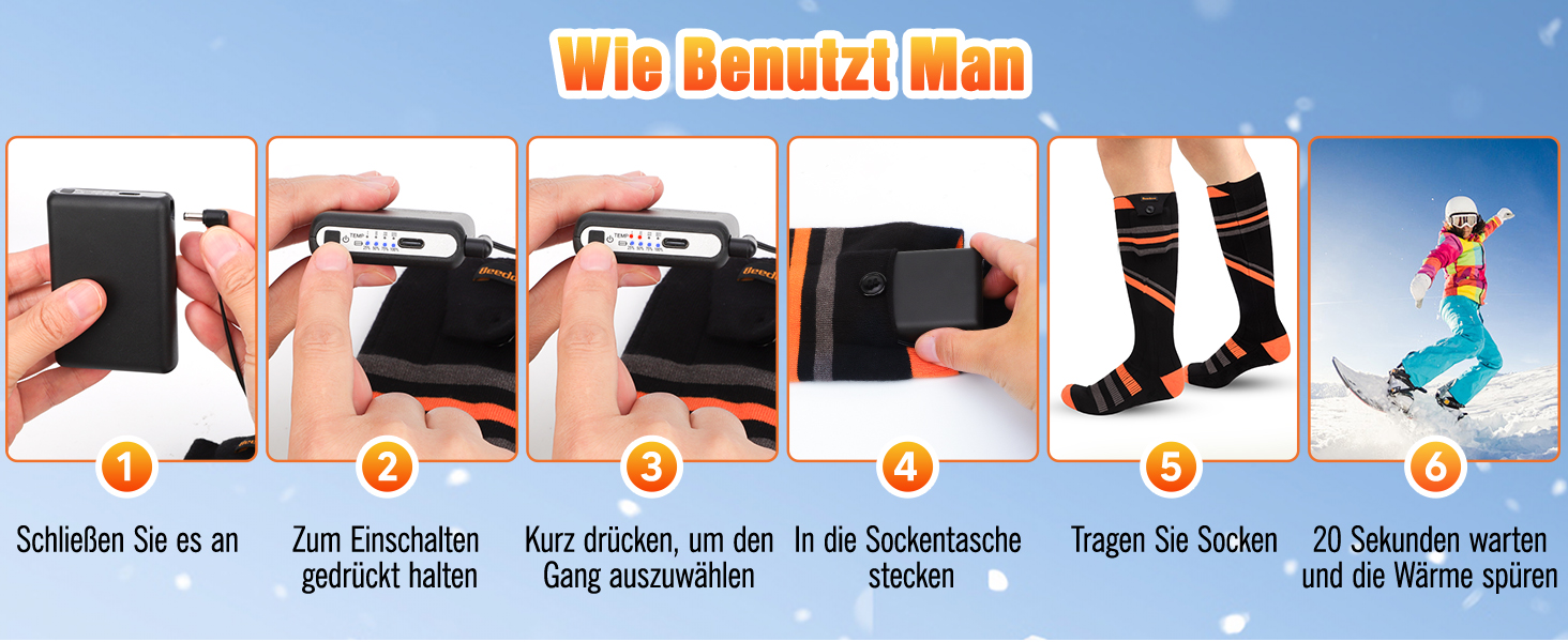 Гріючі шкарпетки для жінок та чоловіків, 7000mAh, 4 режими нагріву, для зимових видів спорту (лижі, піші прогулянки, велоспорт), розмір 36-43