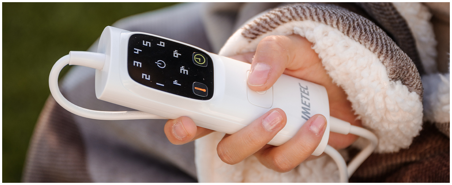 Електрична ковдра Imetec Adapto Tartan Festival, 160x120 см, тепла та затишна, з технологією Adapto, 6 температур, безпечна, швидкий нагрів, для дому, миюча, оранжево-сіра