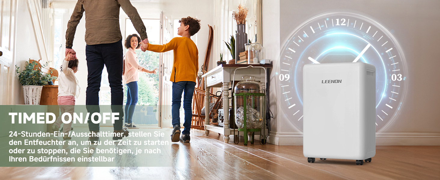 Електричний осушувач повітря 12L/день, тихий, з таймером, фільтром та захистом від дітей, смарт-режим, економний, проти цвілі та вологи