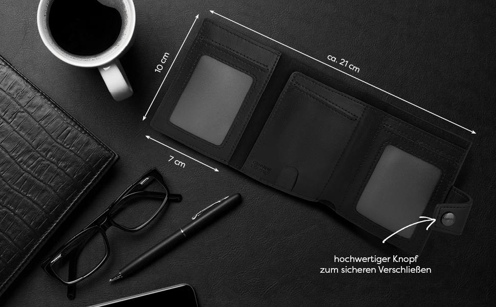 Чоловічий та жіночий шкіряний гаманець Luxurizz Smart Wallet з RFID-захистом - Slim модель з відділом для монет та Slider-системою (10 карт, чорний)