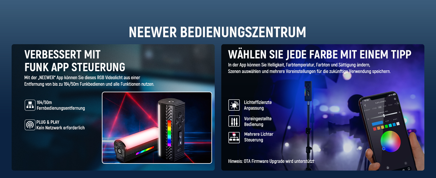 NEEWER LED відеосвітло з магнітним тримачем та штативом, RGB, 2500-8500K, 2500mAh, TL96RGB/TL97C (2 шт.)