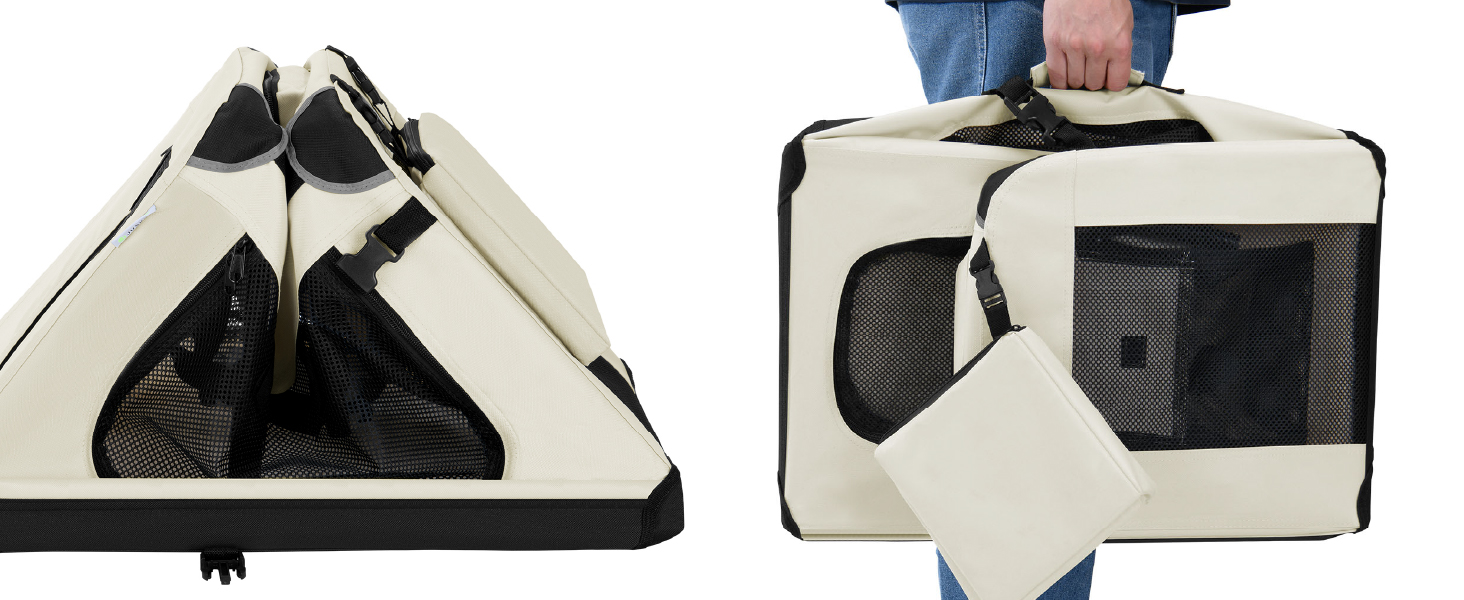 Транспортна переноска для собак Juskys Lassie XL, складна та портативна 56x81x58 см з ковдрою, сумкою та ручками. Підходить для собак, котів та інших домашніх тварин. Оксфордська тканина, переноска для авто, сіра (бежева, L 50 x B 34 x H 36 см)