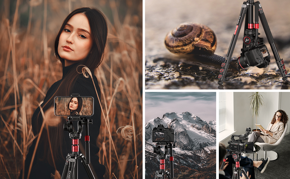 Штатив відео EVUMO 200см, алюмінієвий, професійний, для DSLR та відеокамер, з поворотним кріпленням 360°, вантажопідйомність 12кг
