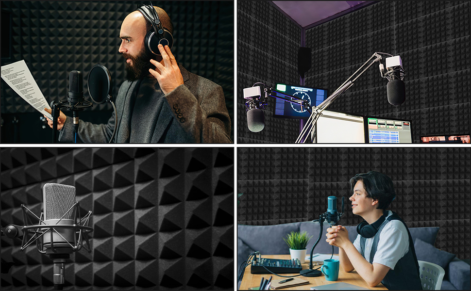 Акустичний поролон самоклейний Sonnewelt, 24 шт. (5x30x30 см), 3D пірамідні панелі для звукоізоляції та поглинання ехо в студію, офіс, чорний