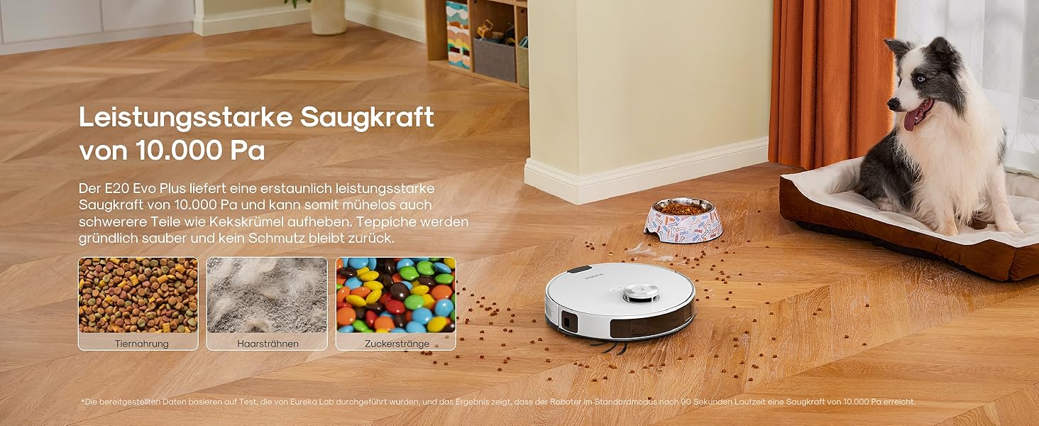 Робот-пилосос Eureka E20 Evo Plus з функцією миття та автопорожненням, 10000 Па, для твердих підлог та килимів, білий