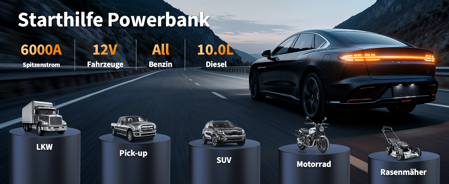 Powerbank-пусковий пристрій Acmount 6000A для авто: 12V, USB, LCD-дисплей (срібний)