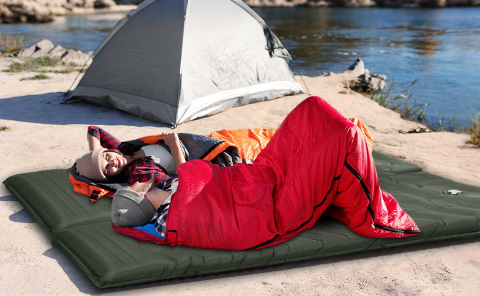 Tixexo Self-Inflating Camping Mat - Thick 13cm Air Mattress with Foot Pump & Spliceable Design for Outdoor Hiking & Camping