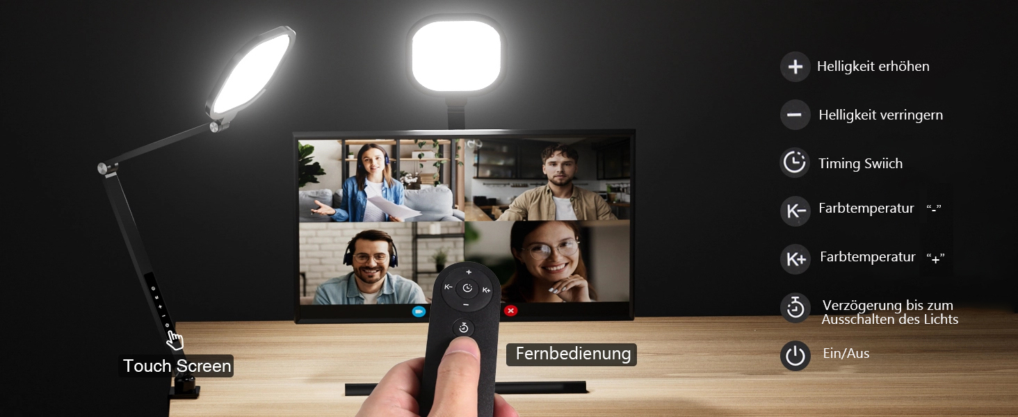 Світлодіодна лампа настільна з регулюванням яскравості, захистом для очей, 3 режими кольору, сенсорне керування, пам'ять, 15W, поворотний кріплення, чорний колір, 1 шт.