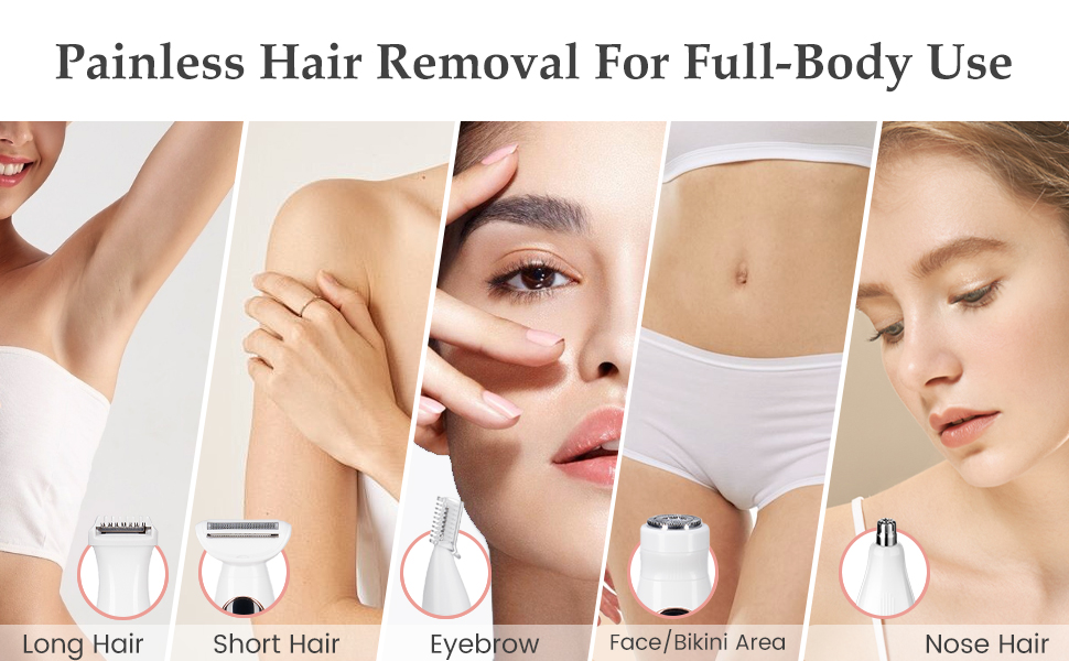 Електричний жіночий епілятор Deciniee Lady Shavers 5-в-1: для бікіні, обличчя, носа, брів, рук та ніг. Зручний для вологого та сухого використання.