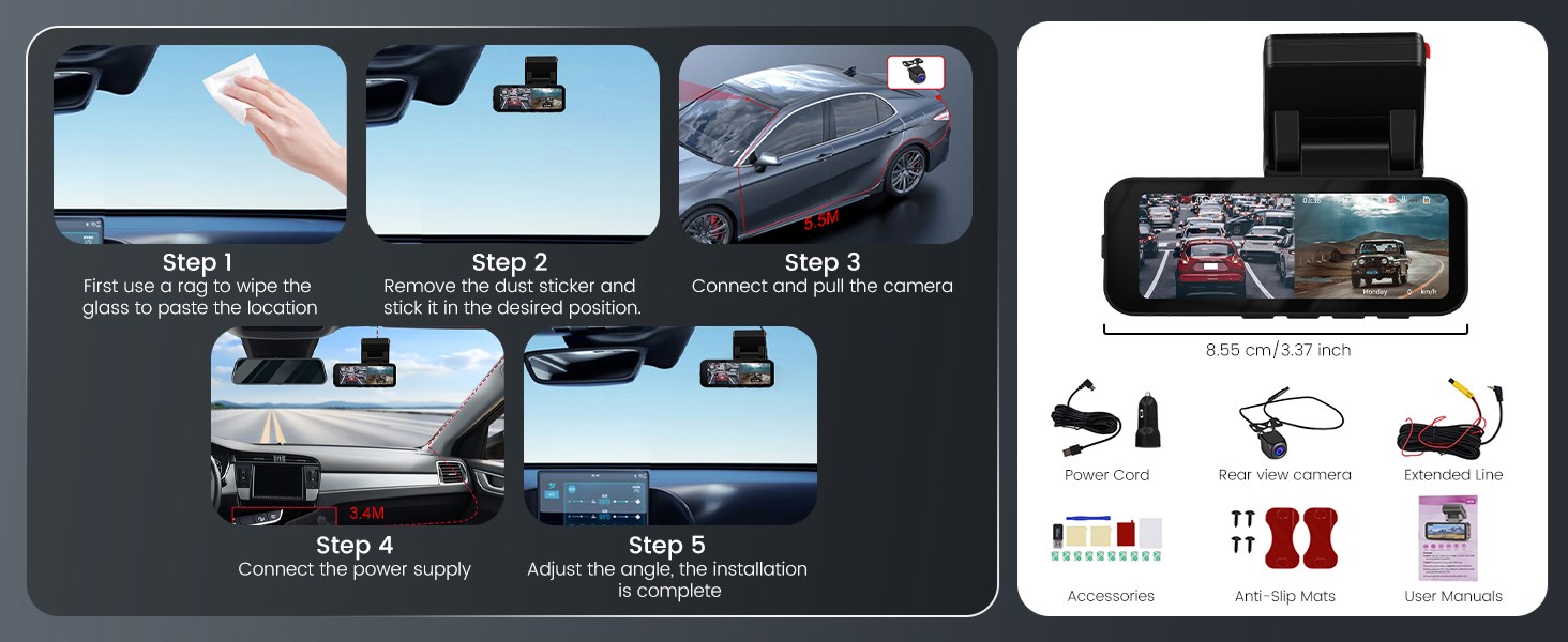Автомобільний відеореєстратор 360° 4-канальний FHD 1080P (передній, задній, лівий, правий), 3