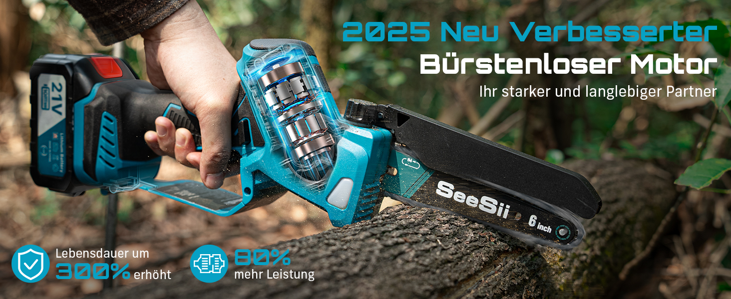 SEESII Безщіткова міні-бензопила 6 дюймів, акумуляторна ручна пила з 2 * 4000 mAh акумуляторами, одноручна пила з автоматичним змащуванням, сумісна з акумулятором Makita 18V, електрична пила для дерева, гілок 6 дюймів безщіткова