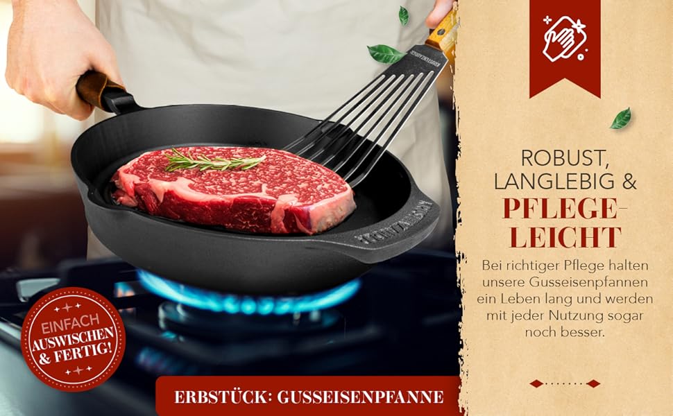 Чавунна сковорода-гриль Krustenzauber 26 см з індукційним дном та двома ручками - рифлена сковорода для смаження, ідеальна для індукційних плит