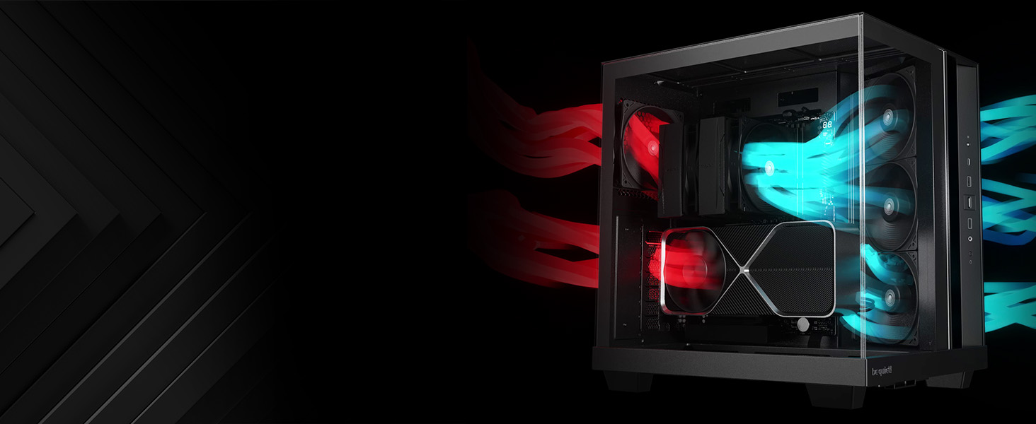 Корпус для ПК be quiet! Light Base 500 Black з повністю прозорими передньою та бічною панелями, Show Case, Dual Chamber Design, 4 вентилятори Pure Wings 3 PWM, без RGB, роз’єми на задній панелі