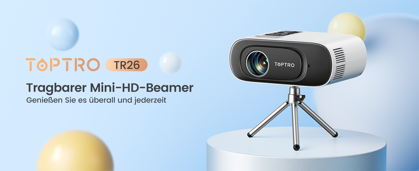 Портативний проєктор Mini Beamer 4K з підтримкою Android 13, WiFi 6, Bluetooth 5.4, обертання 270°, автотрапецеїдна корекція, HDMI/Android/iOS/PC/USB, білий (блакитний)