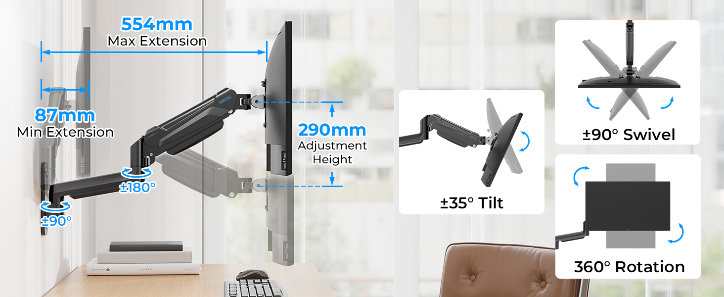 Кріплення для монітора BONTEC, 13-42 дюйми, до 9 кг, VESA 200x200, регульоване, настінне