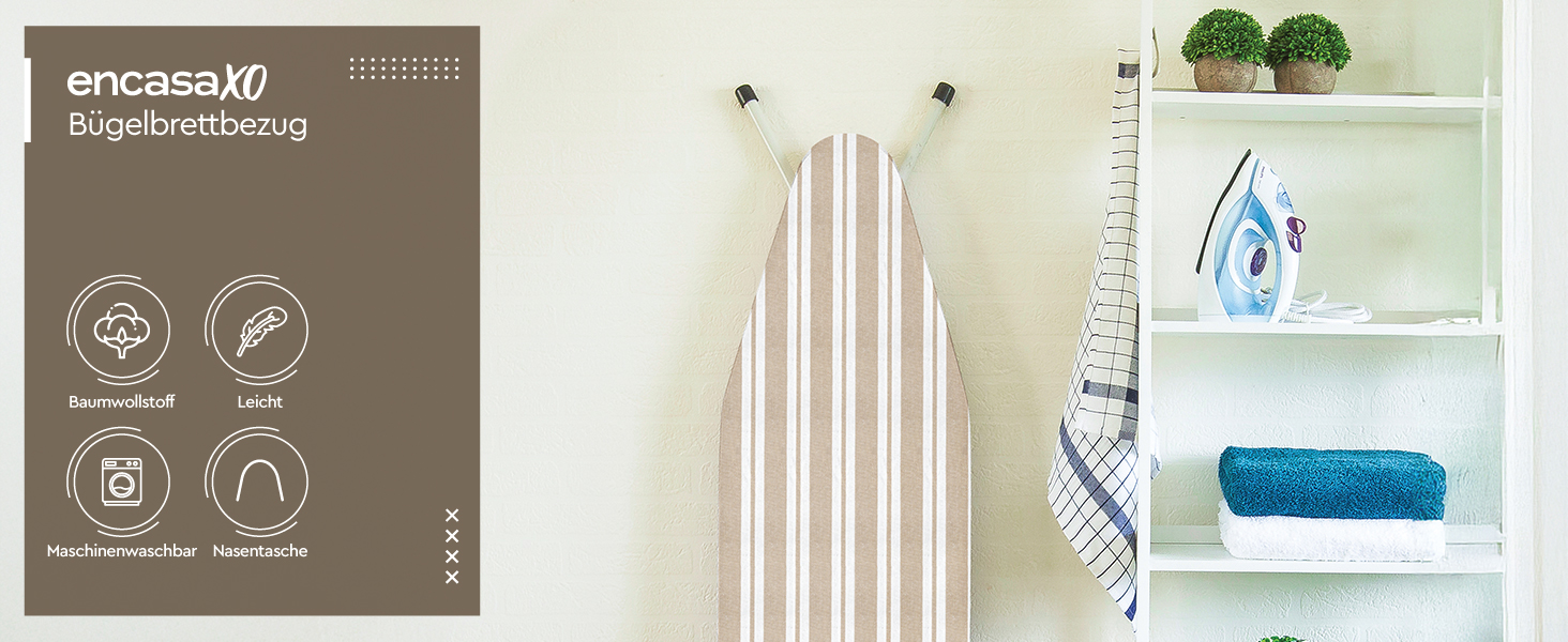 Чохол для прасувальної дошки Encasa XO Franca Beige Streifen 125x39 см, товстий, еластичний, термостійкий, бежевий в смужку