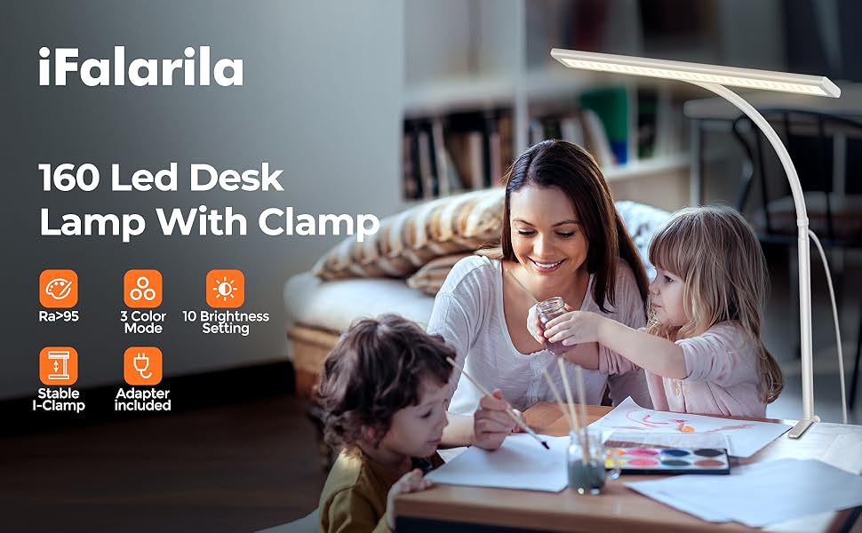 Настільна лампа 10W з регулюванням яскравості, 160 LED, USB-адаптер, 3 колірні температури, 10 рівнів яскравості, гнучкий 70см 