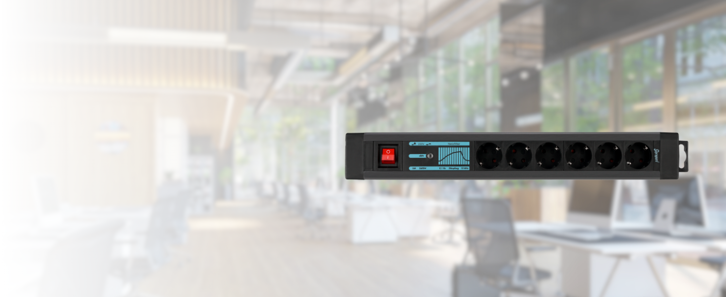 Многофункціональна мережева розетка REV SupraGuard 4-fach з вимикачем, 2.5м кабелю, захистом від перенапруги та фільтром, антрацит-чорний