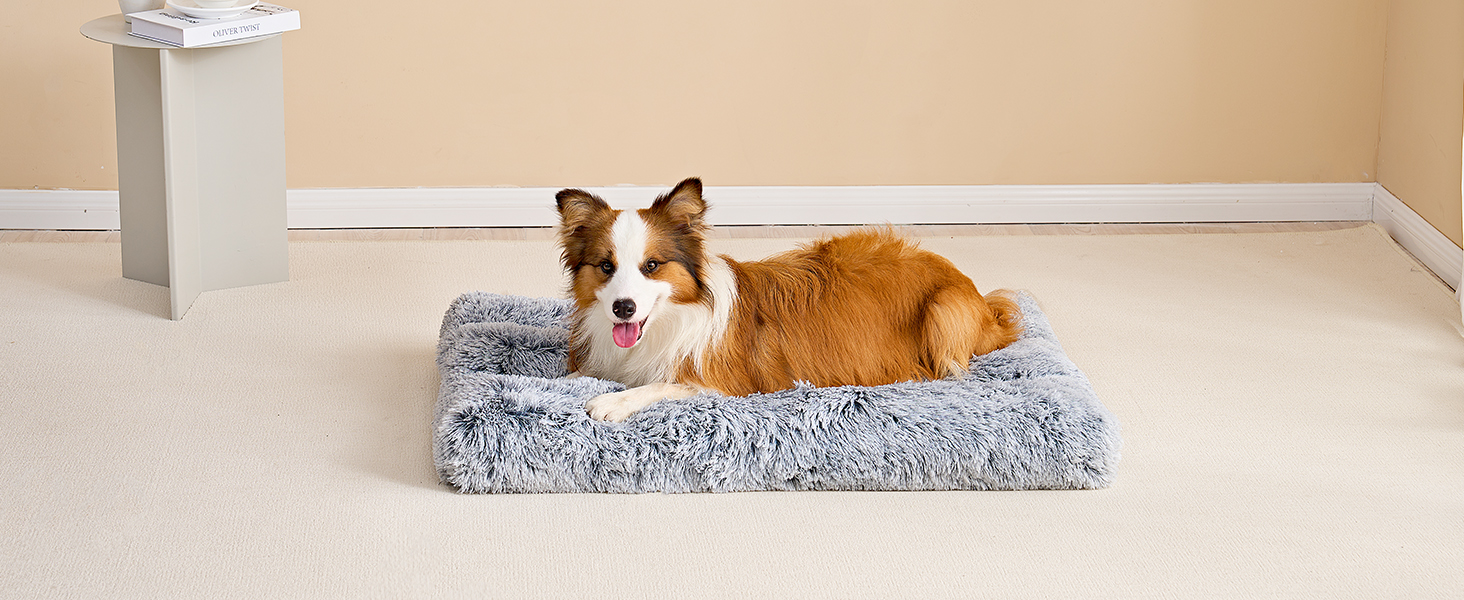 М'яке ліжко для собак EHEYCIGA, 60x45 см, сіре, з довгим плюшем, неслизьке, для маленьких собак