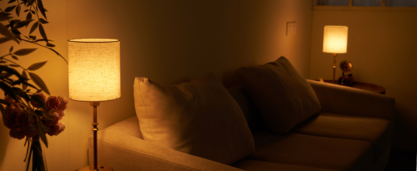 Нічна лампа OCEST на акумуляторі, сенсорне керування, регулювання яскравості, декоративне освітлення для дому, кухні, тераси, обіднього столу. Тканинний абажур кольору античне латунь, висота 41,5 см