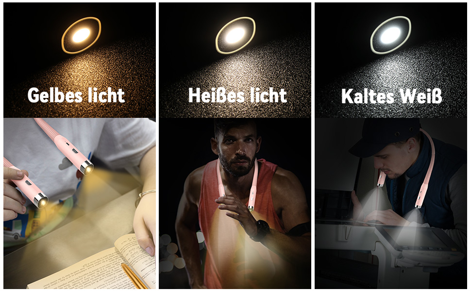 Лампа для рукоділля Diboniur на шию, акумуляторна, 3 кольори світла, 3 рівні яскравості, гнучка, USB для читання, в'язання, кемпінгу (Рожева)