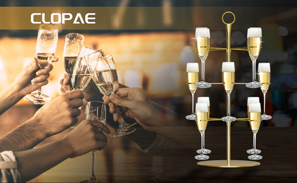 Набір для шампанського CLOPAE, 3 яруси, 12 келихів, металевий барний стійка для келихів, для вечірок, весіль, барів